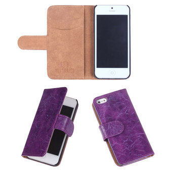Eco-Leather Lila Bookcase Hoesje Apple iPhone 5 5S