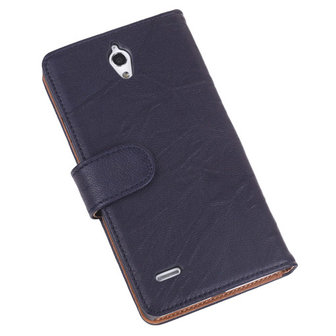 BestCases Navy Luxe Echt Lederen Booktype Hoesje voor Huawei Ascend G700