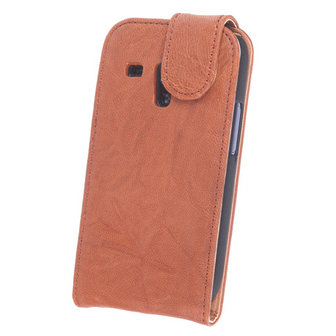 BestCases Bruin Kreukelleer Flipcase Hoesje voor Samsung Galaxy S3 Mini i8190