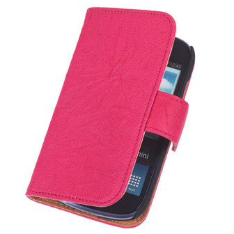 BestCases Fuchsia Echt Leer Booktype Hoesje voor Samsung Galaxy S3 Mini i8190