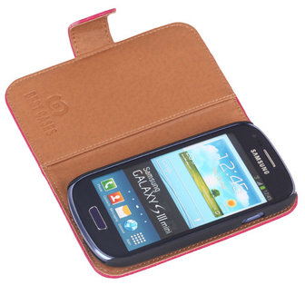 BestCases Fuchsia Echt Leer Booktype Hoesje voor Samsung Galaxy S3 Mini i8190