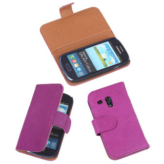 BestCases Lila Echt Leer Booktype Samsung Galaxy S3 Mini i8190