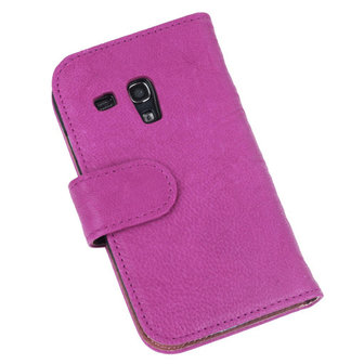 BestCases Lila Echt Leer Booktype Hoesje voor Samsung Galaxy S3 Mini i8190