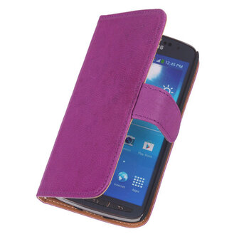 BestCases Luxe Echt Lederen Booktype Hoesje HTC One M7 Paars
