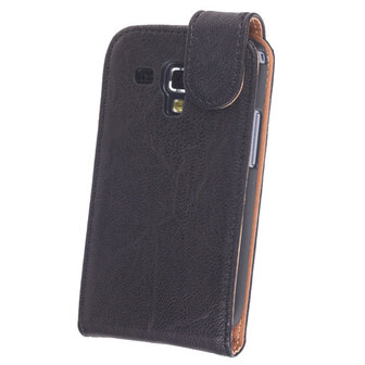 BestCases Zwart Kreukelleer Flipcase Hoesje voor Samsung Galaxy S Duos S7562