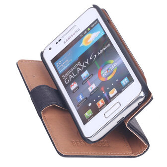 BestCases Zwart Echt Leer Booktype Hoesje voor Samsung Galaxy S Advance i9070