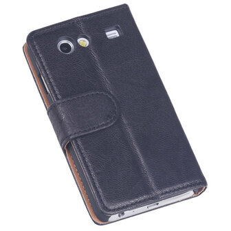 BestCases Zwart Echt Leer Booktype Hoesje voor Samsung Galaxy S Advance i9070