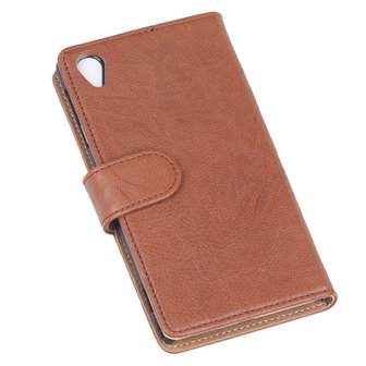 BestCases Bruin Luxe Echt Lederen Booktype Hoesje voor Sony Xperia Z1