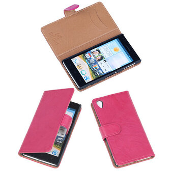 BestCases Fuchsia Luxe Echt Lederen Booktype Hoesje Sony Xperia Z1