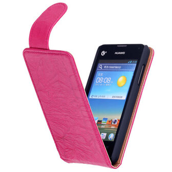 BestCases Fuchsia Kreukelleer Flipcase Hoesje voor Huawei Ascend Y300