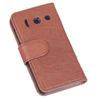 BestCases Bruin Luxe Echt Lederen Booktype Hoesje voor Huawei Ascend Y300