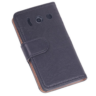 BestCases Zwart Luxe Echt Lederen Booktype Hoesje voor Huawei Ascend Y300