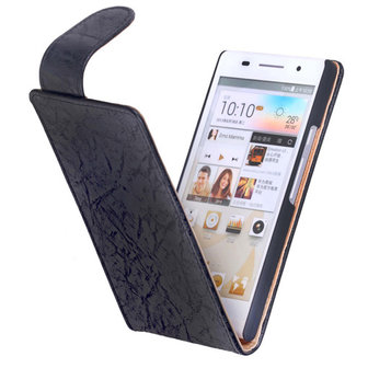 Eco-Leather Flipcase Hoesje voor Huawei Ascend P6 Zwart