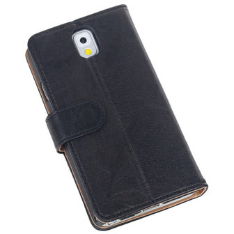 BestCases Zwart Echt Leer Booktype Hoesje voor Samsung Galaxy Note 3 N9000