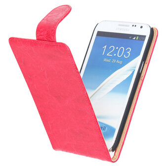 Bestcases Vintage Rood Flipcase Hoesje voor Samsung Galaxy Note 2 N7100