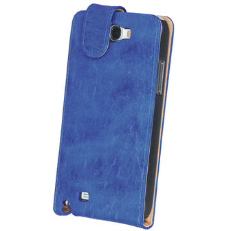 Bestcases Vintage Blauw Flipcase Hoesje voor Samsung Galaxy Note 2 N7100