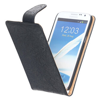 Bestcases Vintage Zwart Flipcase Hoesje voor Samsung Galaxy Note 2 N7100