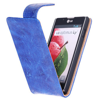 Bestcases Vintage Blauw Flipcase Hoesje voor LG Optimus L7 2 P710