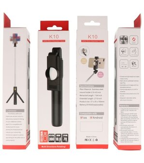 Bluetooth Selfie Tripod Stick ( Model K10 ) Wit