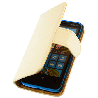 Bestcases Vintage Wit Bookstyle Cover Hoesje voor Nokia Lumia 620