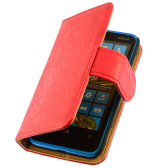 Bestcases Vintage Rood Bookstyle Cover Hoesje voor Nokia Lumia 620