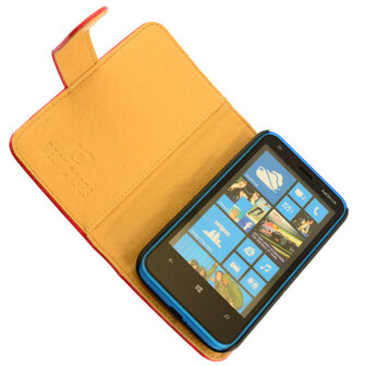 Bestcases Vintage Rood Bookstyle Cover Hoesje voor Nokia Lumia 620