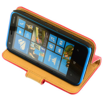 Bestcases Vintage Rood Bookstyle Cover Hoesje voor Nokia Lumia 620