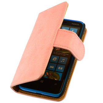 Bestcases Vintage Light Pink Bookstyle Cover Hoesje voor Nokia Lumia 620