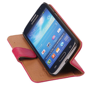 BestCases Fuchsia Luxe Echt Lederen Booktype Hoesje voor Samsung Galaxy Express 2