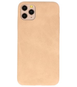 Leder Design Back Cover voor iPhone 11 Pro Max Beige