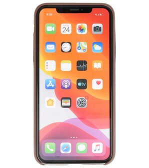 Leder Design Back Cover voor iPhone 11 Pro Max Donker Bruin