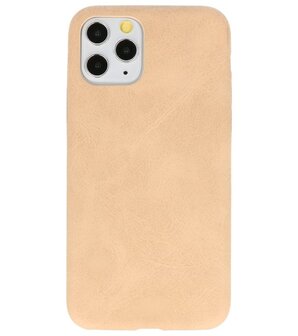 Leder Design Back Cover voor iPhone 11 Pro Beige