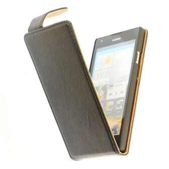 BestCases Zwart Kreukelleer Flipcase Hoesje voor Huawei Ascend G700