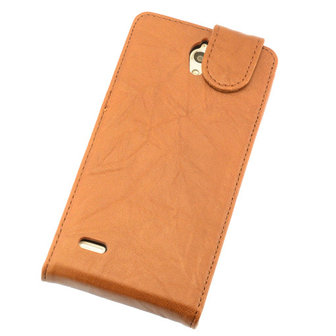 BestCases Bruin Kreukelleer Flipcase Hoesje voor Huawei Ascend G700