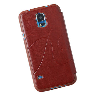 Bruin TPU Book Case Flip Cover Motief Hoesje voor Samsung Galaxy S5 Plus