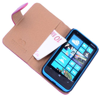 BestCases Luxe Echt Lederen Booktype Hoesje voor Nokia Lumia 620 Roze