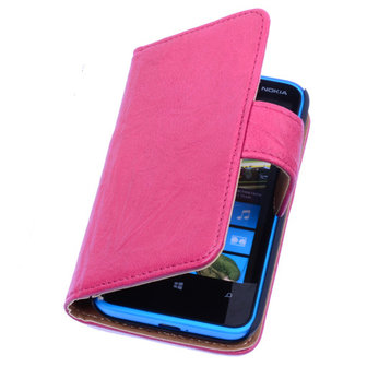 BestCases Luxe Echt Lederen Booktype Hoesje voor Nokia Lumia 620 Roze