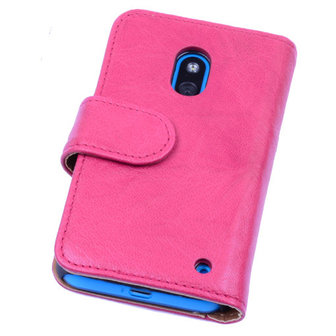 BestCases Luxe Echt Lederen Booktype Hoesje voor Nokia Lumia 620 Roze