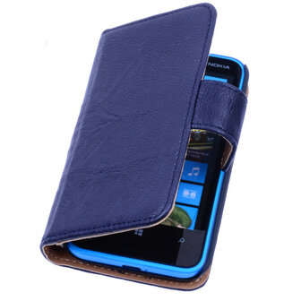 BestCases Navy Blue Luxe Echt Lederen Booktype Hoesje voor Nokia Lumia 620