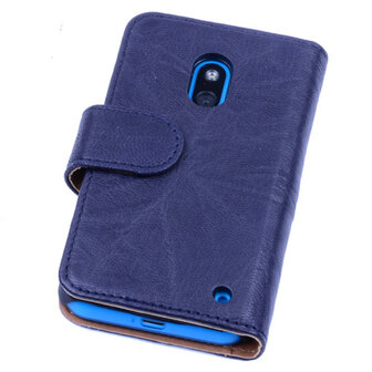 BestCases Navy Blue Luxe Echt Lederen Booktype Hoesje voor Nokia Lumia 620