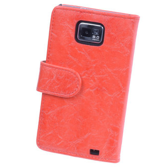 Bestcases Vintage Oranje Book Cover Hoesje voor Samsung Galaxy S2 Plus