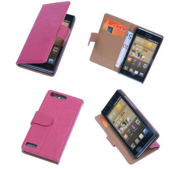 BestCases Fuchsia Luxe Echt Lederen Booktype Hoesje Huawei Ascend G6