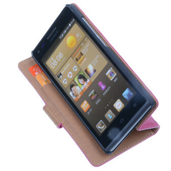 BestCases Fuchsia Luxe Echt Lederen Booktype Hoesje voor Huawei Ascend G6