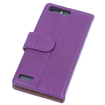 BestCases Lila Luxe Echt Lederen Booktype Hoesje voor Huawei Ascend G6