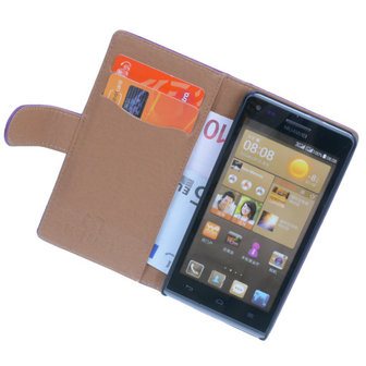 BestCases Lila Luxe Echt Lederen Booktype Hoesje voor Huawei Ascend G6