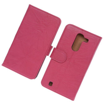 BestCases Fuchsia Luxe Echt Lederen Booktype Hoesje voor LG G Pro 2