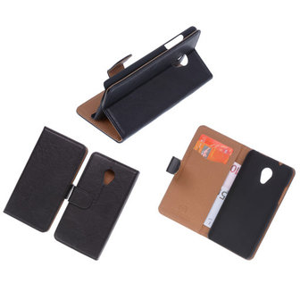 BestCases Zwart Luxe Echt Lederen Booktype Hoesje HTC Desire 700