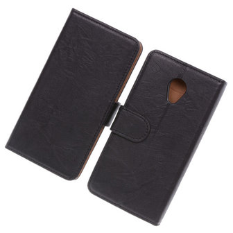 BestCases Zwart Luxe Echt Lederen Booktype Hoesje voor HTC Desire 700