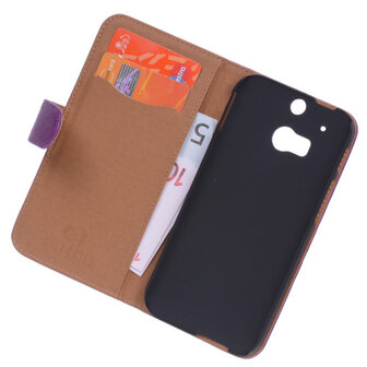 BestCases Lila Luxe Echt Lederen Booktype Hoesje voor HTC One M8