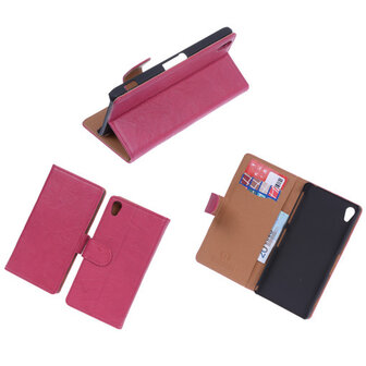 BestCases Fuchsia Luxe Echt Lederen Booktype Hoesje Sony Xperia Z2